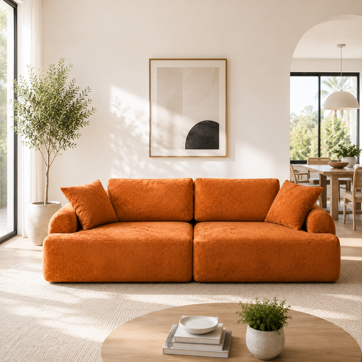 Modern 4-Seater Compression Sofa with 4 Pillows – Orange