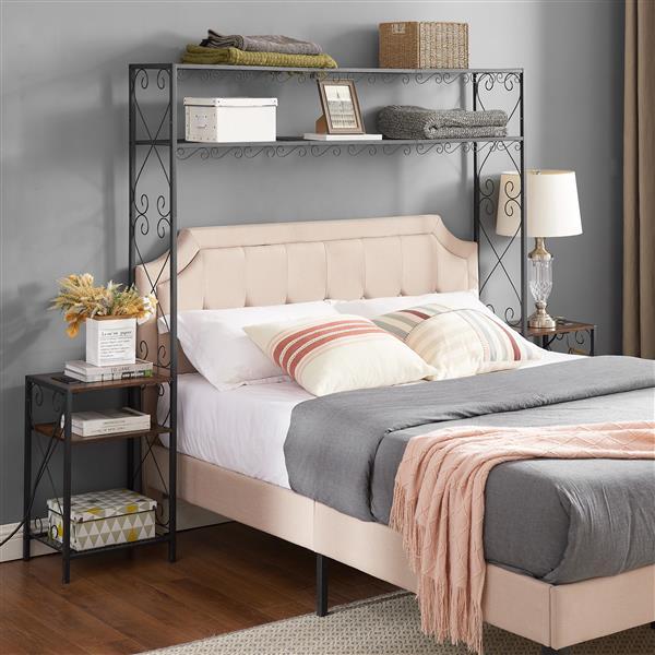 Queen Bed Frame with 2 Nightstands & Storage Headboard