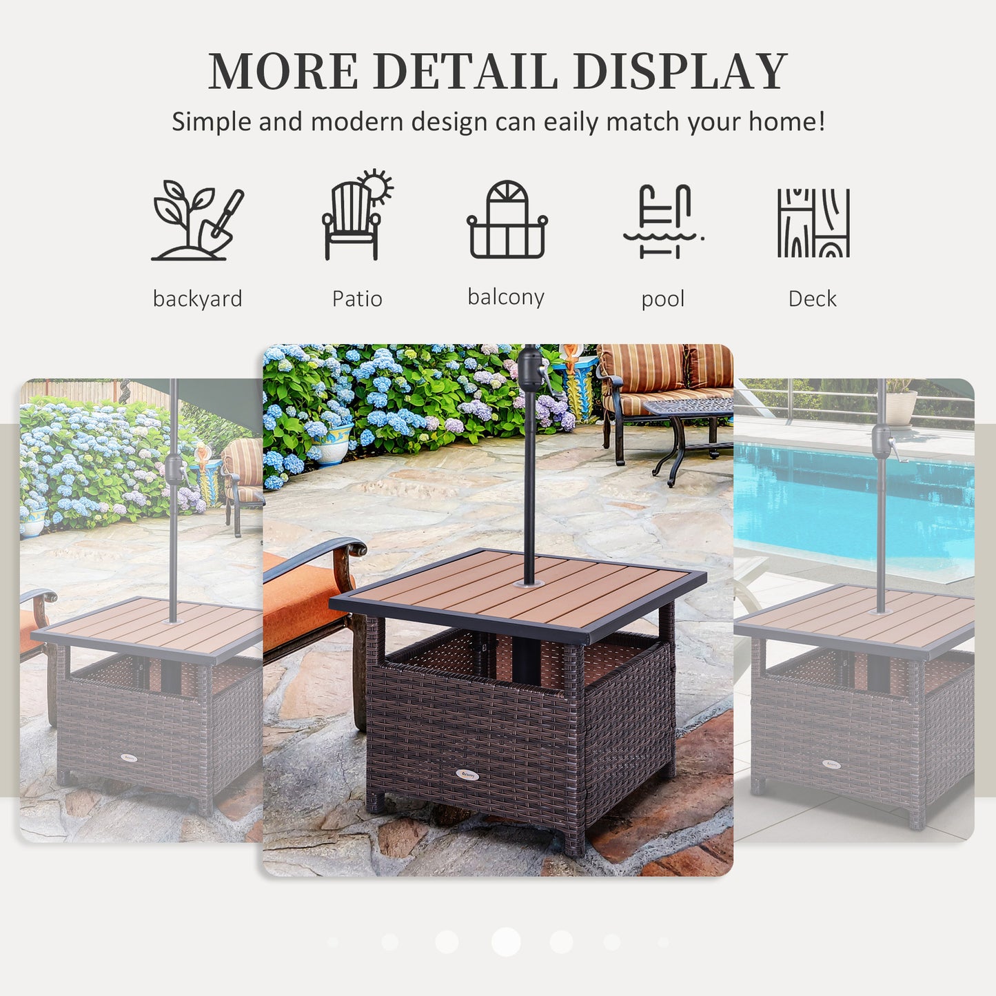 Rattan Wicker Outdoor Accent Table With Patio Umbrella Hole, Convenient For Garden