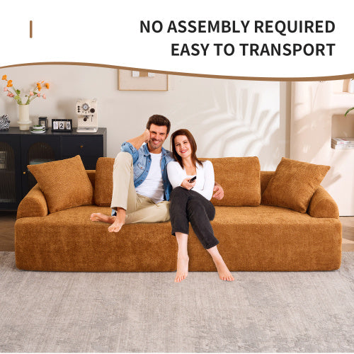 Modern 4-Seater Compression Sofa with 4 Pillows – Orange