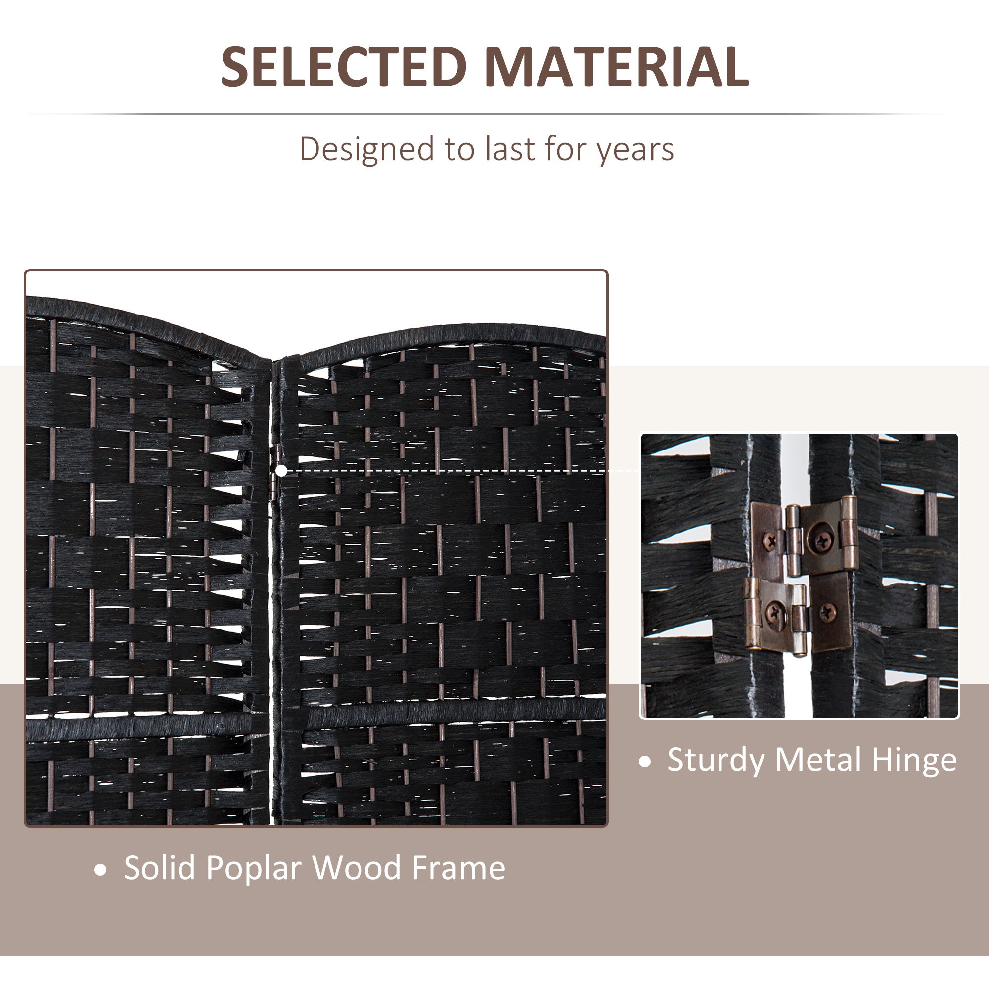 4 Panel Wicker Room Divider Folding Privacy Screen 6' Tall Black
