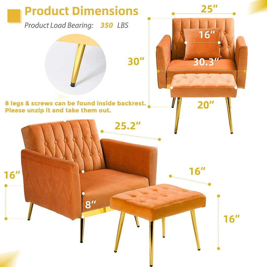 Velvet Accent Chair with Ottoman