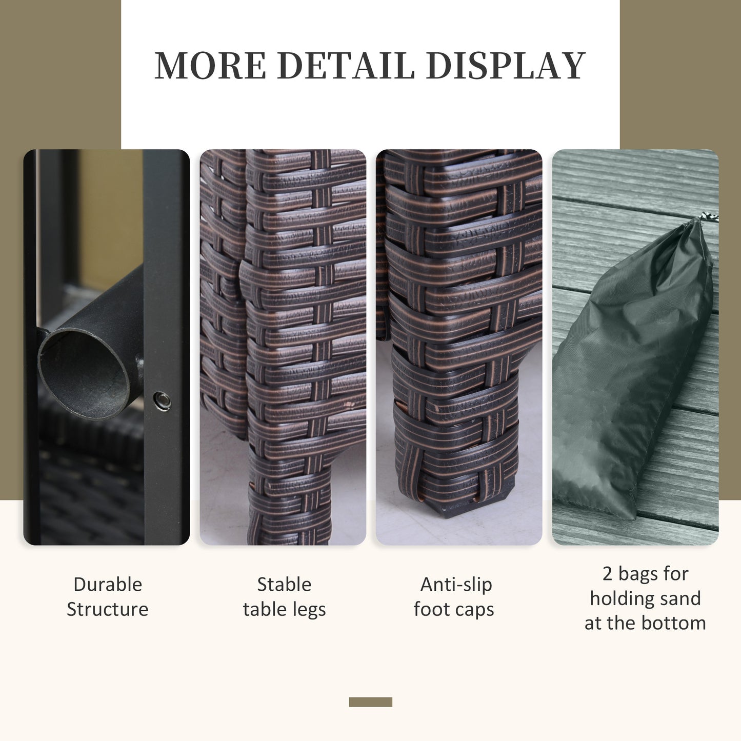 Rattan Wicker Outdoor Accent Table With Patio Umbrella Hole, Convenient For Garden