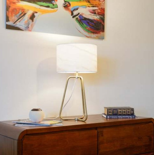 Modern Marble Table Lamp with Bronze Base – Bedside Desk Lamp for Bedroom & Office