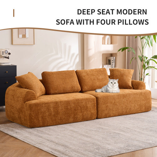 Modern 4-Seater Compression Sofa with 4 Pillows – Orange