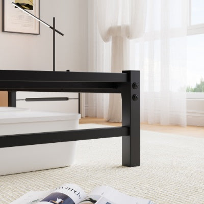 Queen Metal Platform Bed Frame with Wooden Headboard, RGB LED Lights & Charging Station