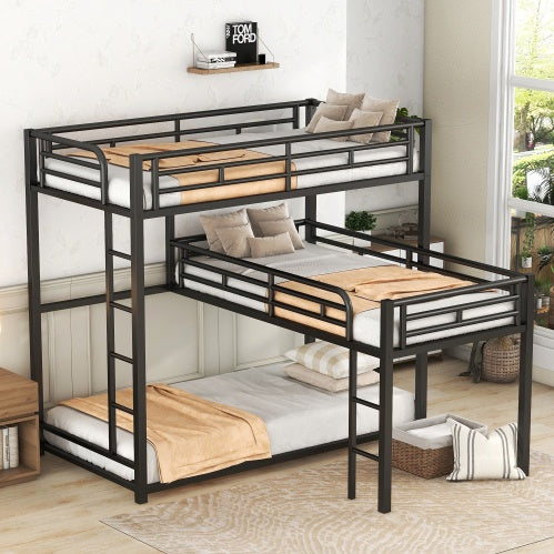L-Shaped Triple Twin Metal Bunk Bed