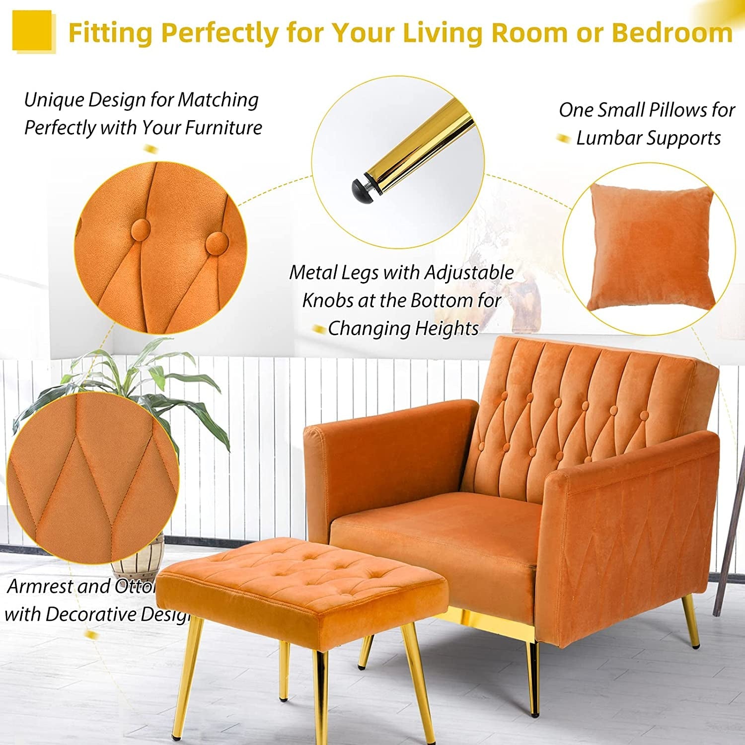 Velvet Accent Chair with Ottoman