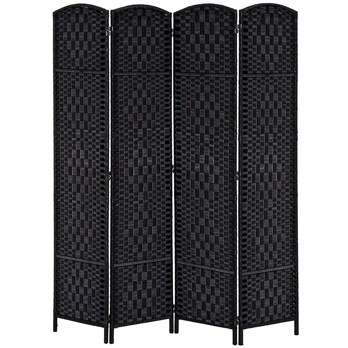 4 Panel Wicker Room Divider Folding Privacy Screen 6' Tall Black