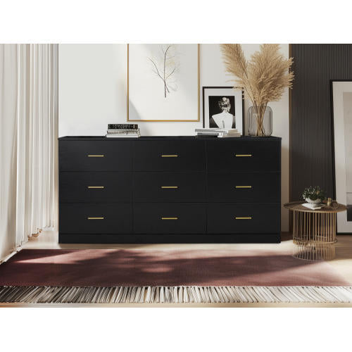 Black 9-Drawer Bedroom Vanity with Spacious Storage