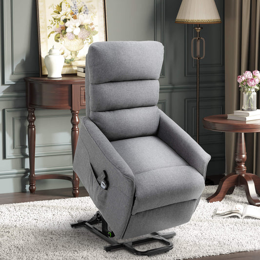 Power Lift Assist Recliner Chair For Elderly, Linen Fabric, Remote Control, Electric Sofa, Gray