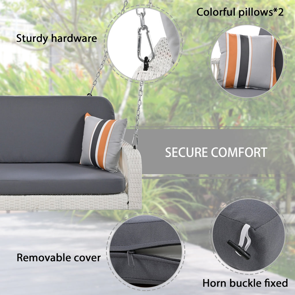 2-Seater Wicker Porch Swing with Chains & Cushions